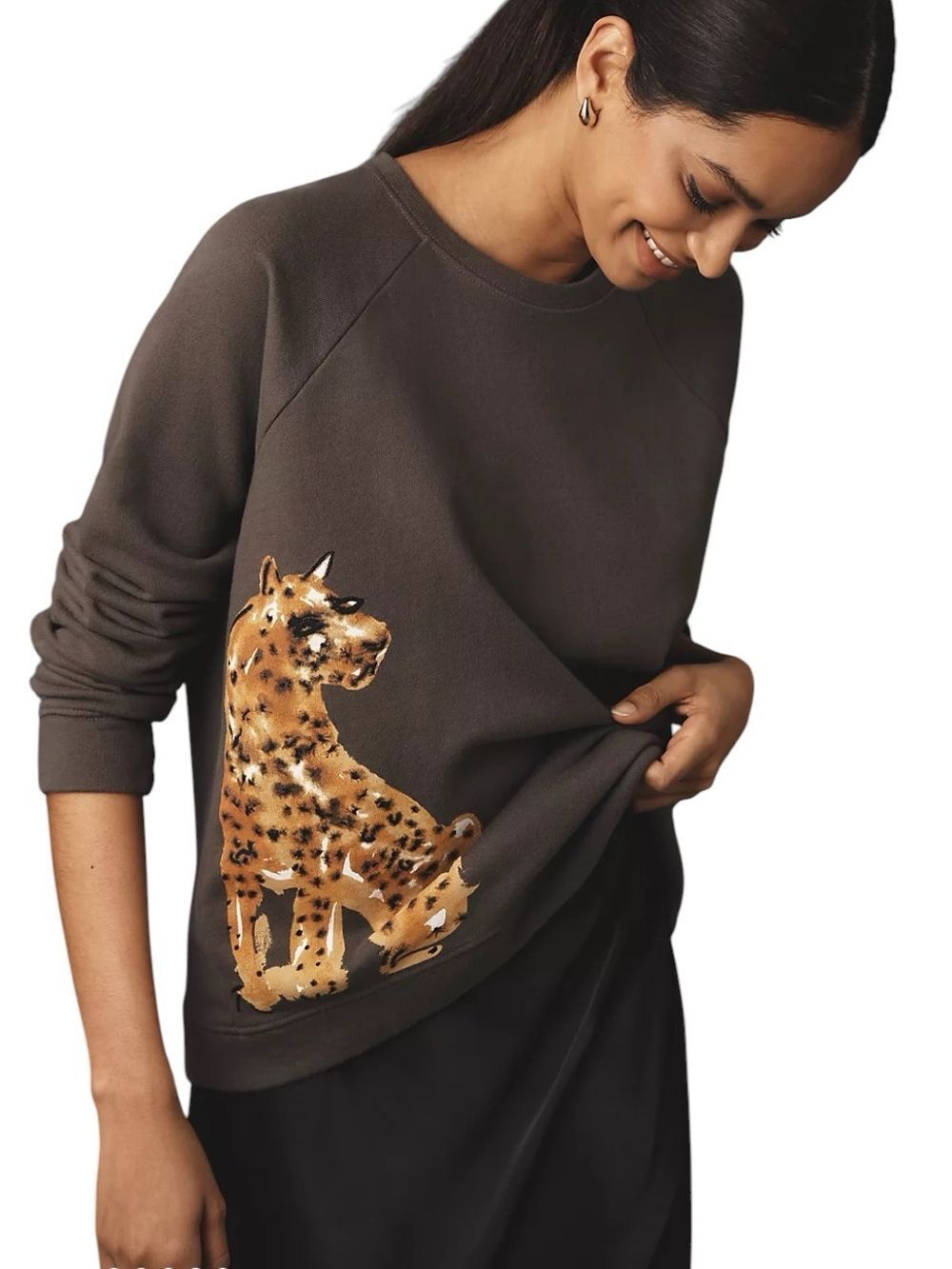 Anthropologie LouLou Avenue Cheetah Graphic grey sweatshirt size XXS